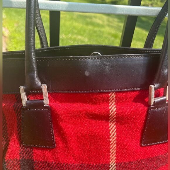 Burberry Nova Check Wool Plaid Leather Tote - Picture 9 of 9